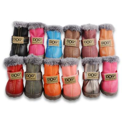 China Durable Winter Warm And Waterproof Anti Slip Dog Boots Leather Shoes With Fur For Dog Walking In Sonw for sale