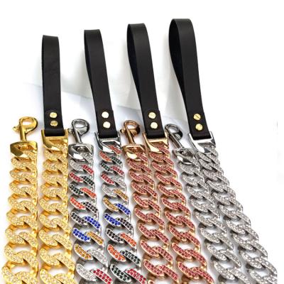 China Stocked Dog Collar Plated 18K Silver Diamond Cuban Link Dog Collar And Leash Sets Dog Chain And Collar for sale