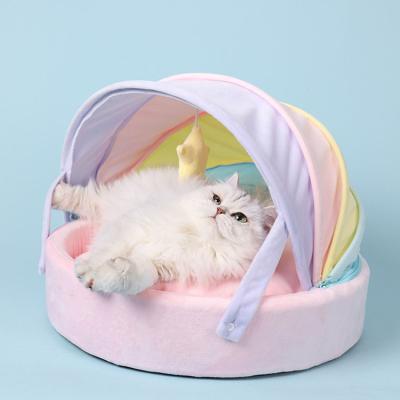 China Multi Color Cozy And Comfortable Wholesale Winter Soft Warm Semi-enclosed Pet Stored Cat Cave Bed for sale