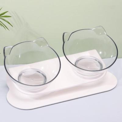 China Keep Pets Cat Neck Protective Pets Feeder Transparent Warm 15 Degree Double Water Food Feeding Bowls For Pet for sale