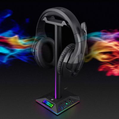 China For Earphone Gaming Headset Stand with 3.5mm 2 USB Ports RGB Earbuds Non-slip Holder for Gamer Gaming Computer Desktop PC Accessories for sale