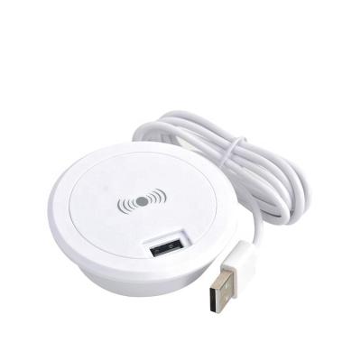 China 15W Mobile Phone Lid Rotating Furniture Recessed Qi Wireless Charger With USB Port for sale