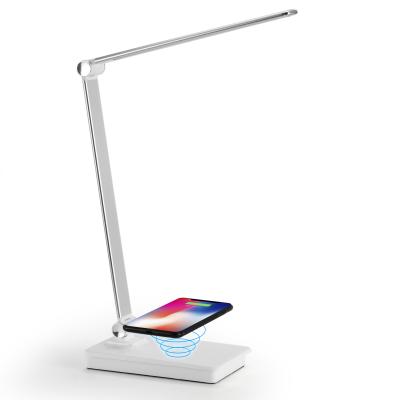 China Radio charging; 3 color light option Amazon led desk lamp with Qi wireless charging office hotel table for sale