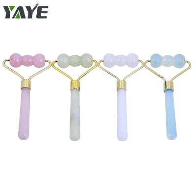 China Main Roller Rose Quartz Facial Roller Single Jade Roller Hand Held Massage Squash Roller Main Massage Squash Roller for sale