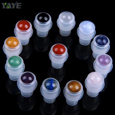 China Europe Factory Supply Plastic Top Colored Gemstones Essential Oil Gemstone Top Roller Balls for sale