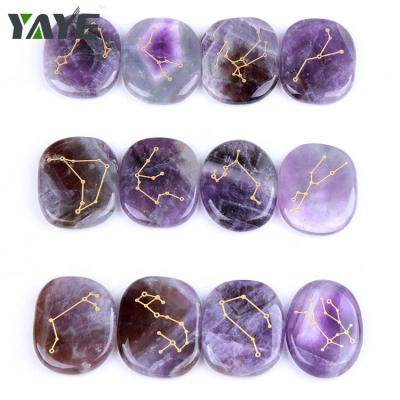 China Factory supply from Europe 12 Constellations Natural Tumbled Stone Healing Reiki Amethyst Engraving for sale