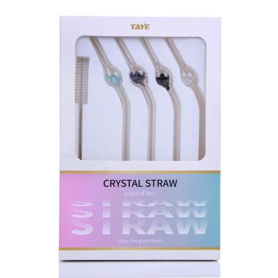 China High Quality Reusable Borosilicate Disposable Straw Crystal Colored Drinking Glass Straws for sale