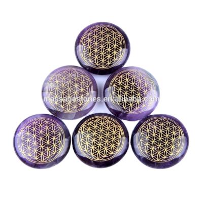 China Europe natural stone engraved flower of life palm stone for wholesale for sale