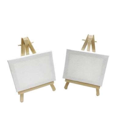 China Hot wholesale Waterproof+ECO-Friendly mini 9*16cm pine wood easel stand and 8*10*1cm white stretched cavas sets for kids painting for sale