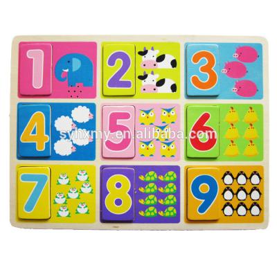 China Cartoon Toy Hot Sales Cartoon Number Puzzle Wooden Children Simple Jigsaw Puzzle for sale