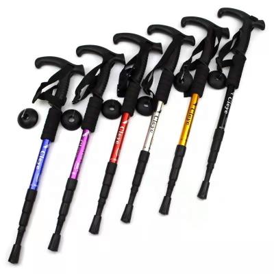 China Alpenstock Rubber Light Pole 4 Pole Moq Trekking Bass Stick Shockproof Non-Slip Rise Telescopic Walking Stick for sale