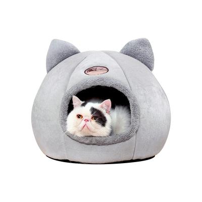 China Pets Rest Sleeping Cat Cave Bed Self-Warming Comfortable Cat Bed Tent with Non-Slip Bottom 2 in 1 Foldable Semi-Enclosed Cat Cave Nest Sleeping for sale