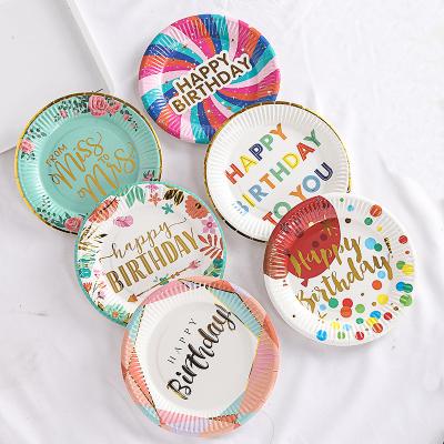 China Modern Hot Sale Party Props Rainbow Colorful Disposable Birthday Party Paper Cake Plate Store for sale