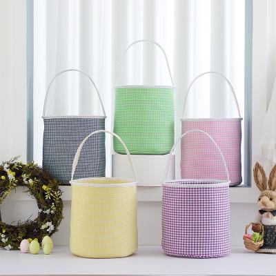 China New Design White Plaid High Quality Bunny Bucket Egg Bag Gingham Bunny Easter Basket Easter Decoration for sale