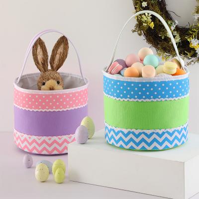 China High Quality Foldable Storage Bag Bunny Girls Dot Polka Easter Egg Bucket Custom Gift Basket for sale