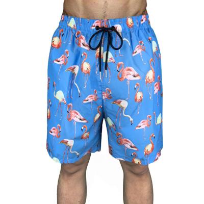 China Breathable Four Way Stretch Polyester Summer Swim Shorts Flamingo Beach Trunks With Mesh Lining for sale