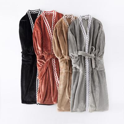 China High Quality Warm Breathable Luxury Women Pajamas Thicken Long Flannel Bandage Ladies Sleepwear for sale