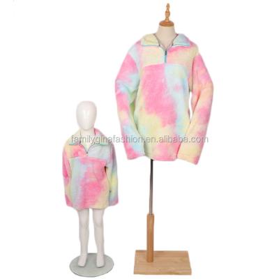 China Mommy and Me Monogrammed Wholesale Viable 1/4 Zipper Rose Tie Dye Sherpa Sweater for sale