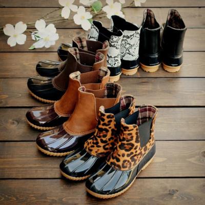 China Women Waterproof Duck Boots Brown Duck Boots High Quality Multi Leopard Style Waterproof PU Rubber for sale