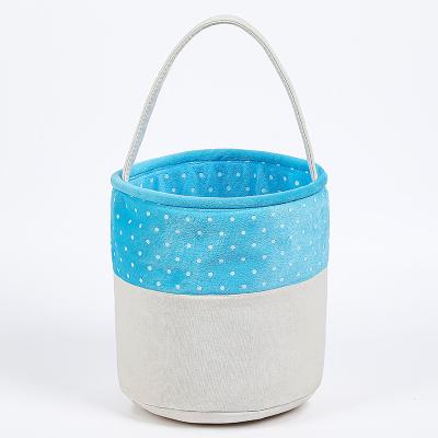 China Blue Dots Polyester Halloween Bucket White Monogram Corduroy Candy Candy Basket High Quality Wholesale High Quality for sale