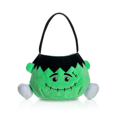 China High Quality Trick Or Treat Candy Bags High Quality Monogram Green Polyester Halloween Candy Bucket for sale