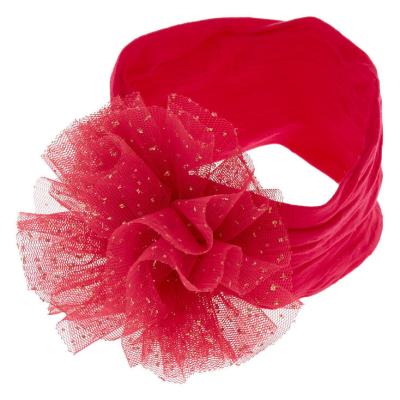 China Hot Selling Women Hot Pink Tulle Soft Hair Accessories Soft Chiffon Pom Pom Headwrap Hairband Headwrap For Party Diary for sale