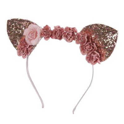 China Polyester& Metal Glitter Party Halloween Hair Band 2021 Lovely Cat Ear Headband New Design Flower Crown Fashion High Quality Glitter Headband for sale