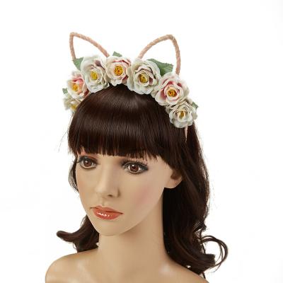 China Polyester& Metal products headband party hair accessories lovely Halloween cat ear headband big flower crown sunmmer beach hot girls halo hair accessories for sale