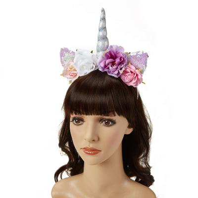 China Sweet Mixed Flower Glitter Ear Unicorn Headband Party Hair Accessories For Girls for sale