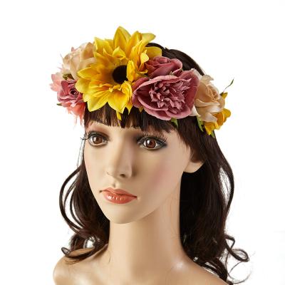 China Sweet Customized Sunflower Artificial Headband Wedding Party Bridal Flower Wreaths For Girls Kids Hair Accessories for sale