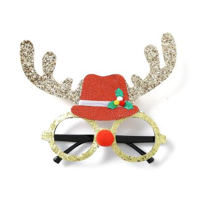 China Hot Selling Christmas Glass Deer Props Kids Antler Glass Hat Sequins Glasses Adult Funny Glasses for sale