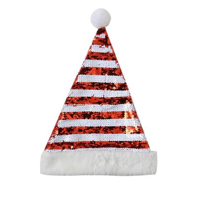 China Red and White Sequined Christmas Party Hat with Furry White and Christmas Pompom Hat for Party for sale