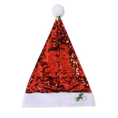 China Beautiful Party Christmas Red Hat Sequined With Furry Pompom Santa Hat For Christmas Party for sale