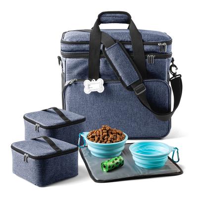 China Multi-Use Stored Pockets For Pet Accessories With 2 Silicone Bowl Collapsible Dog Travel Bag Kit for sale