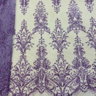 China Supoo Water Soluble Beaded Austrian Tulle Lace Sequins Lace Fabric Embroidery African Bridal Lace Fabric For Wedding for sale