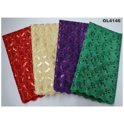 China Sustainable organza fabric embroidered sequins lace up for wedding /party for sale