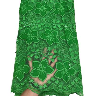 China Supoo French / African Tulle Lace Viable Green With Sequins Lace Fabric / Nigerian Ghana Lace for sale