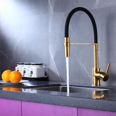 China Thermostatic Faucets Spray Kitchen Sink Faucet Gold Plating Brass Faucets Pull Out Kitchen Faucet for sale