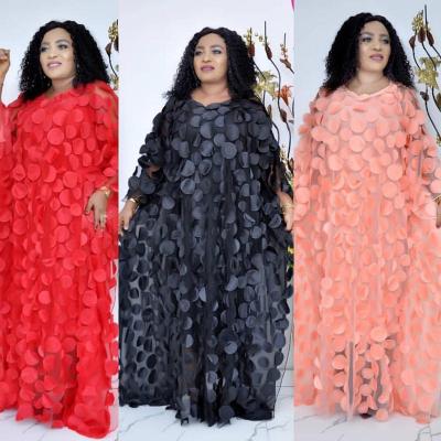 China 2022 Anti-Static Fashion Africa Women Plus Size Dress O-Neck Disc Around Batwing Neck Sheath Loose Lady Solid Color Long Dress for sale