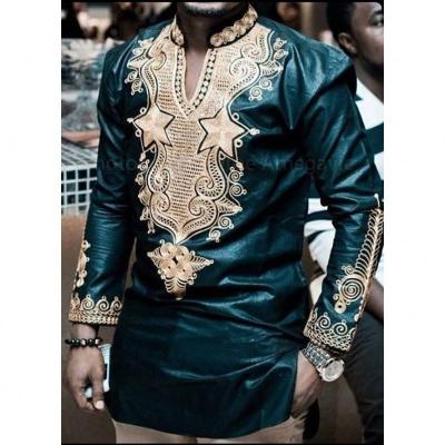 China 2022 Sustainable Dashiki Print Stand Up Collar Long Sleeve Fashion And African T Shirt For Men for sale