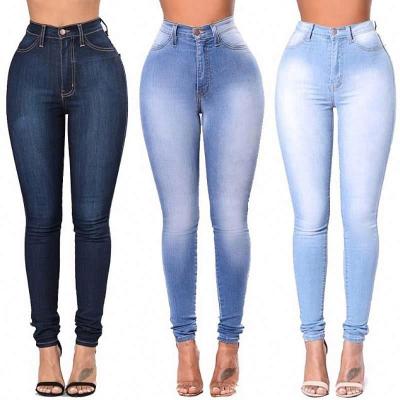 China Wholesale Custom Women Colored Fade Proof Elastic Stretch Jeans Waist Solid Color Pants Women Tall Pencil Pants Skinny Denim Pants for sale