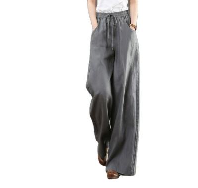 China Linen 2022 Straight Leg Cotton Hemp Literature Anti-Wrinkle Pants High Waist Loose Large Size Floor Wide Leg Pants for sale