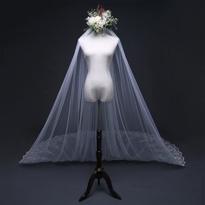 China Lace Style Wedding Long Veil 3M Lace Veils 2021 Latest Dress Wedding Tail Bridal Veil White Bride for sale