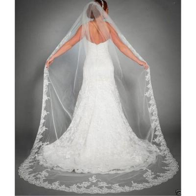 China Soft Pearl Edge Tulle Cathedral Lace Appliqued Trimmed Scalloped Bridal Veils 3M 4M 5M for sale