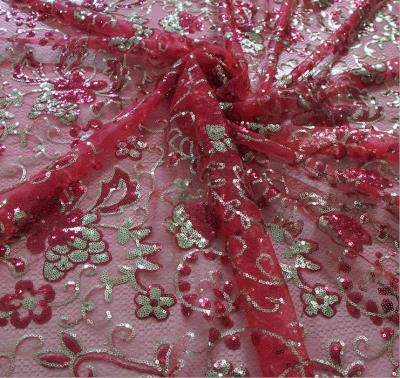 China Mesh Based High Quality  3mm Sequin Embroidery Fabric with Red+Gold color for sale