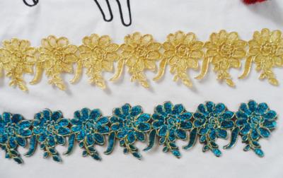 China Gold Wire Embrodery Lace Edge with Cord Embroidery Lace Trim for sale