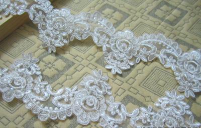 China Ivory Wedding Dress Lace Border with Cord/ Bridal veils Lace Edge with Bead for sale