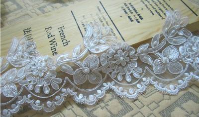 China Wedding Dress Lace Border with Cord/ Bridal veils Lace Edge with Bead for sale