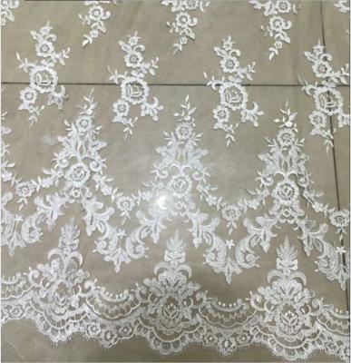 China Apparel Accessories Mesh Based Embroidery Lace Fabric Ivory Color for sale