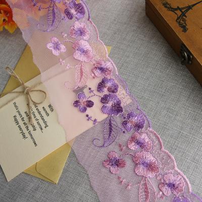 China Apparel Accessories Mesh Based  Embroider Lace Trim for Nightgown for sale